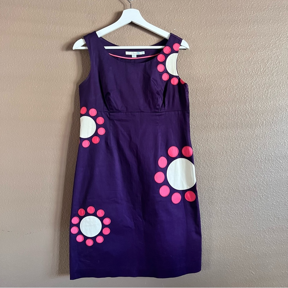 Boden Midi Purple Sleeveless Dress with Pink and White Accents Size US 6P